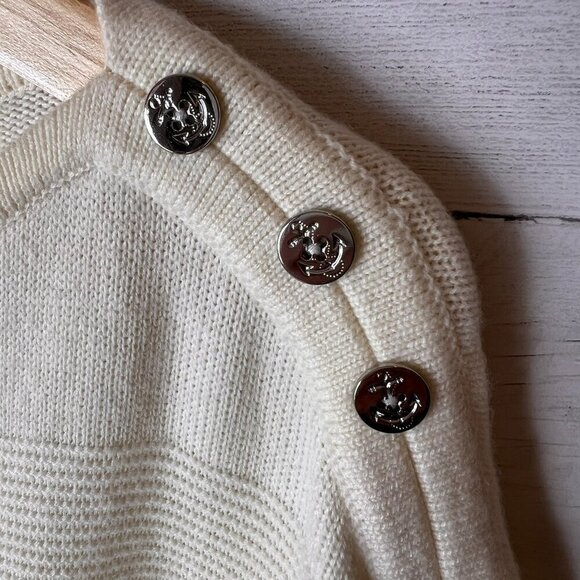 Talbots Sweater Womens Size Small Ivory Poncho Nautical Buttons Cape Lambs Wool - Picture 10 of 16